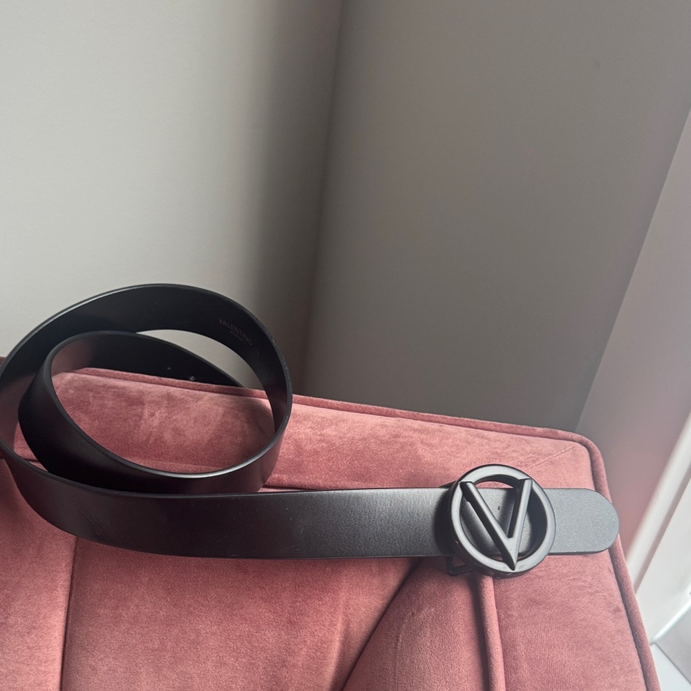 Valentino Black Leather Belt with Signature Buckle